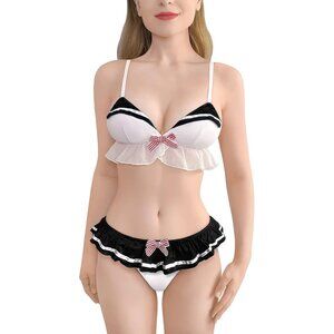 🆕 Women Black Nightwear Sexy Sleeveless Backless Bikini Bra Panties Designs Set